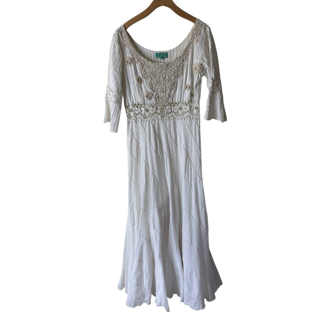Antica Sartoria By Giacomo Cinque Crochet White Tan Maxi Dress Small
